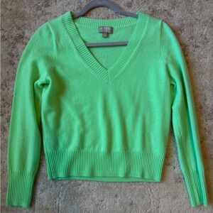 J. Crew Women's Shrunken Cashmere Green V-Neck Sweater